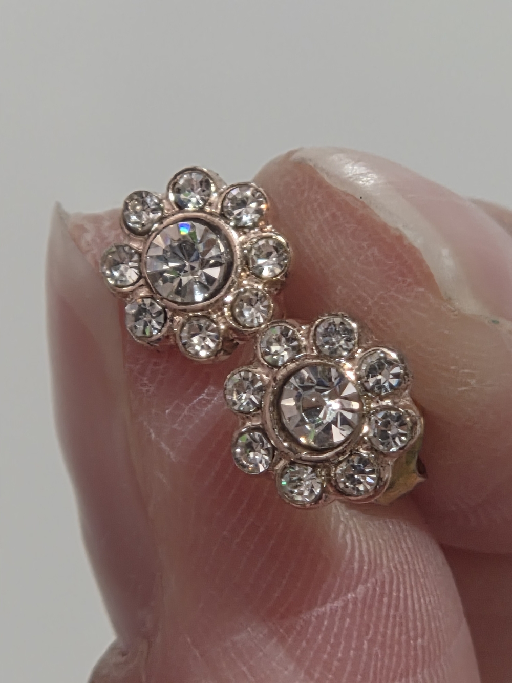 Rose Gold Floral Crystal Stud Earrings - Unbranded